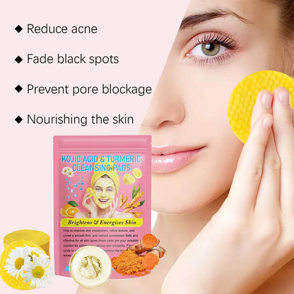 Glowclean™ Kojic Acid & Turmeric Exfoliating Pads – 40/50Pcs Daily Facial Cleansing & Skin Care