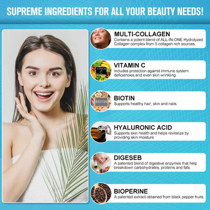 Collagen Peptides Capsules - Hydrolyzed Collagen Supplements for Women or Men - 60 Capsules for Hair, Skin, Nail & Joint Health