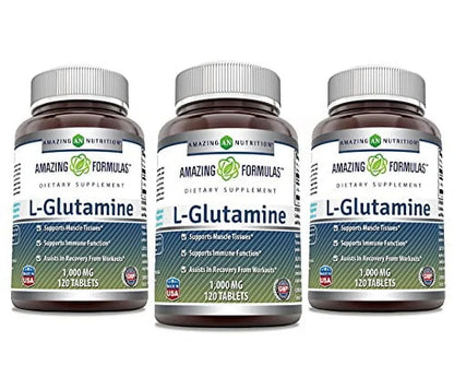 Amazing Formulas L-Glutamine 1000Mg per Serving 120 Tablets Supplement | Amino Acid Supplement for Men & Women | Non-Gmo | Gluten Free | Made in USA | Pack of 3
