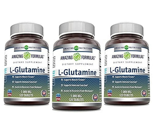Amazing Formulas L-Glutamine 1000Mg per Serving 120 Tablets Supplement | Amino Acid Supplement for Men & Women | Non-Gmo | Gluten Free | Made in USA | Pack of 3